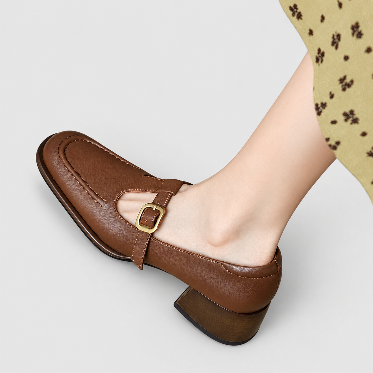 Women's T-Strap Shoes with Mid Block Heel — view 3
