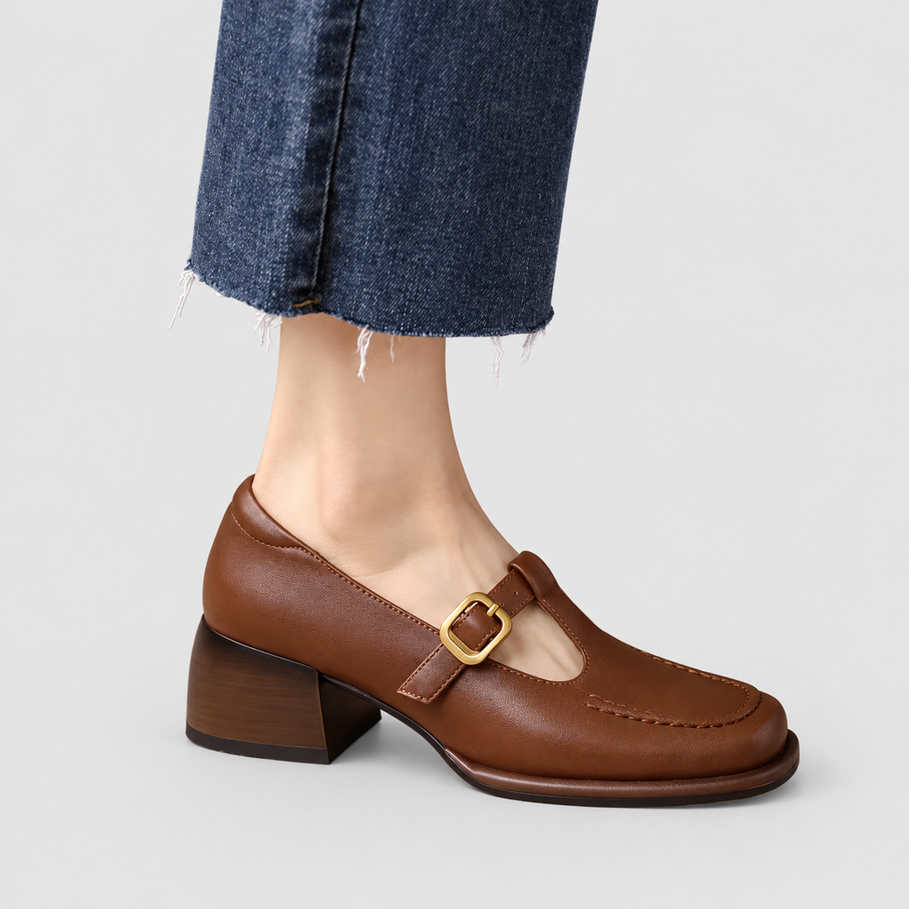 Women's T-Strap Shoes with Mid Block Heel — view 5