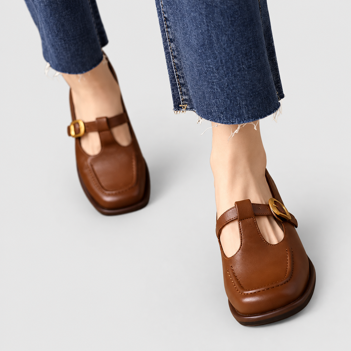 Women's T-Strap Shoes with Mid Block Heel — view 6