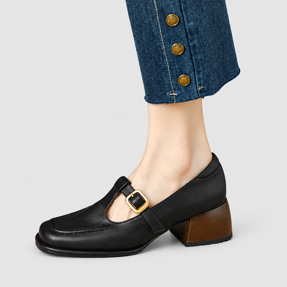 Women's T-Strap Shoes with Mid Block Heel — view 8