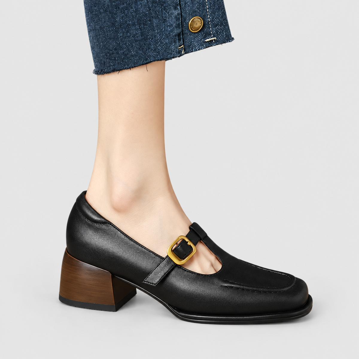 Women's T-Strap Shoes with Mid Block Heel — view 9