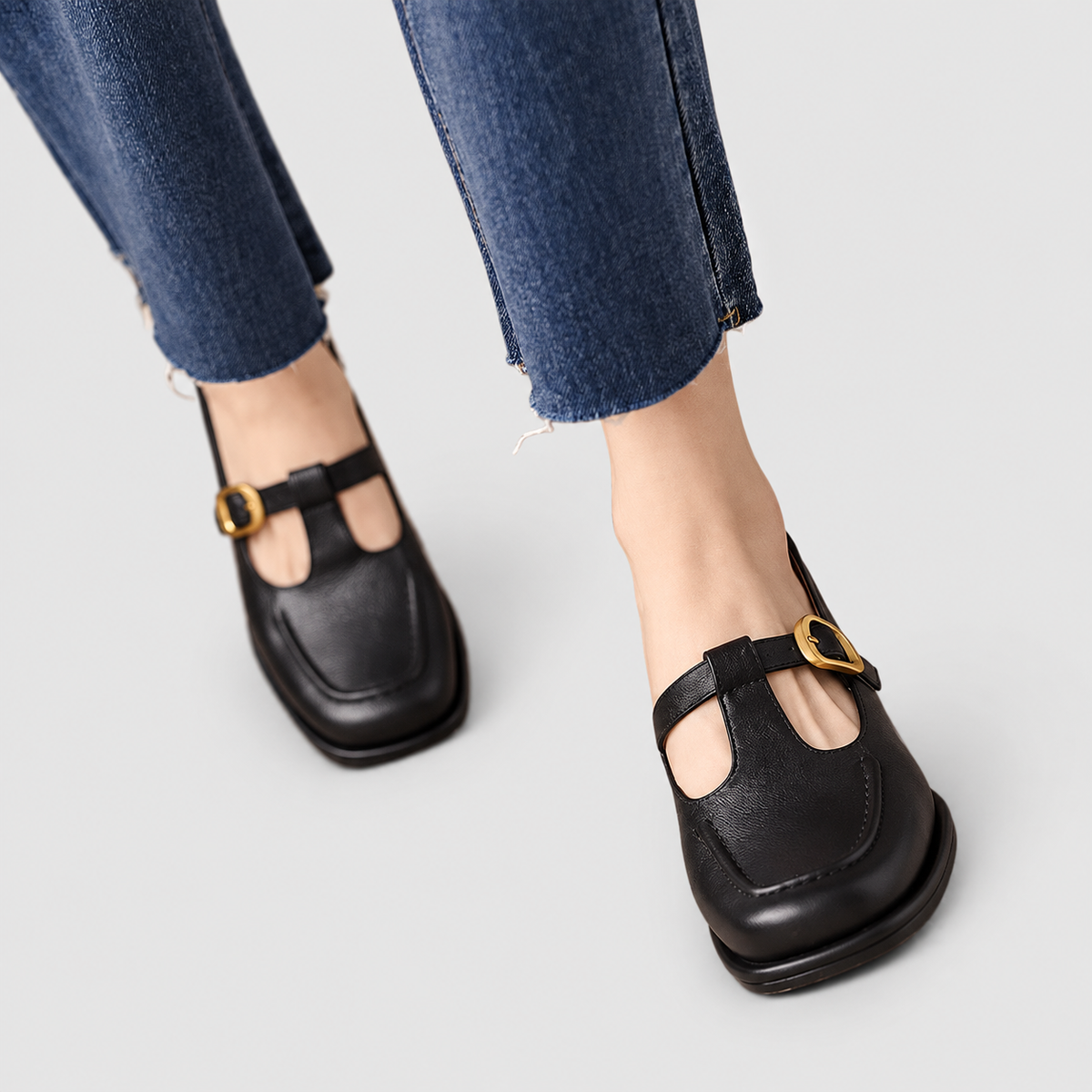 Women's T-Strap Shoes with Mid Block Heel — view 11