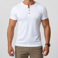 Men's Short-Sleeve Henley T-Shirt with Button Placket in White — view 1