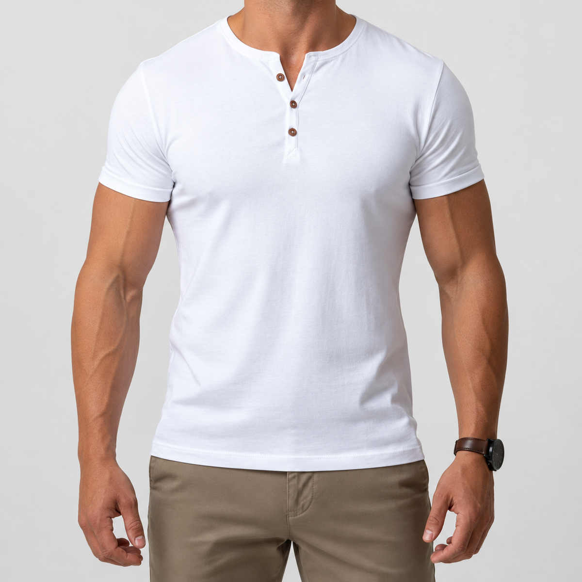 Men's Short-Sleeve Henley T-Shirt with Button Placket in White — view 1