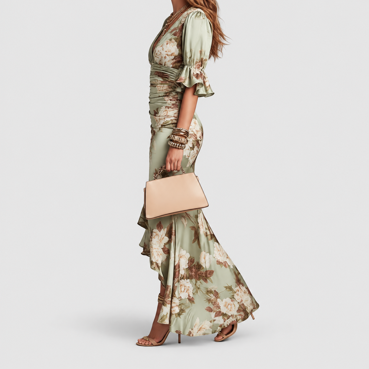 Women's Asymmetric Floral Satin Dress — view 2