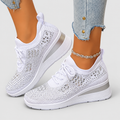 Women's Lace-Up Wedge Trainers with Sparkle Detail in White — view 1