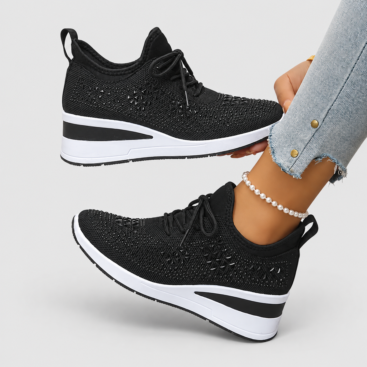 Women's Lace-Up Wedge Trainers with Sparkle Detail — view 10