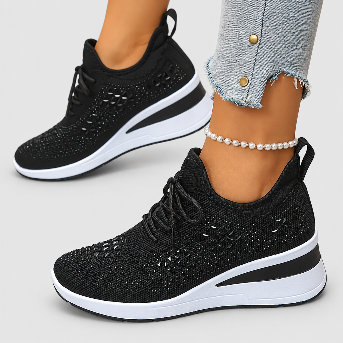 Women's Lace-Up Wedge Trainers with Sparkle Detail — view 11