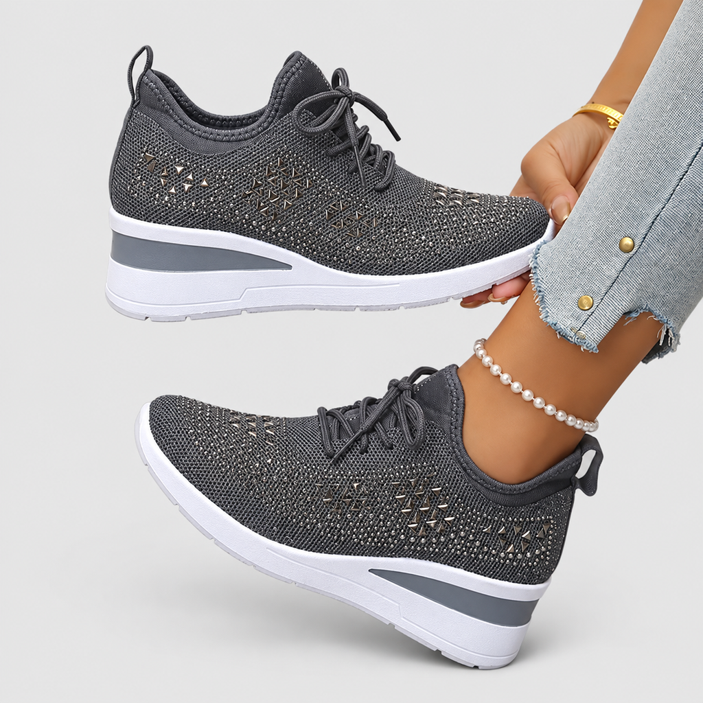 Women's Lace-Up Wedge Trainers with Sparkle Detail — view 15