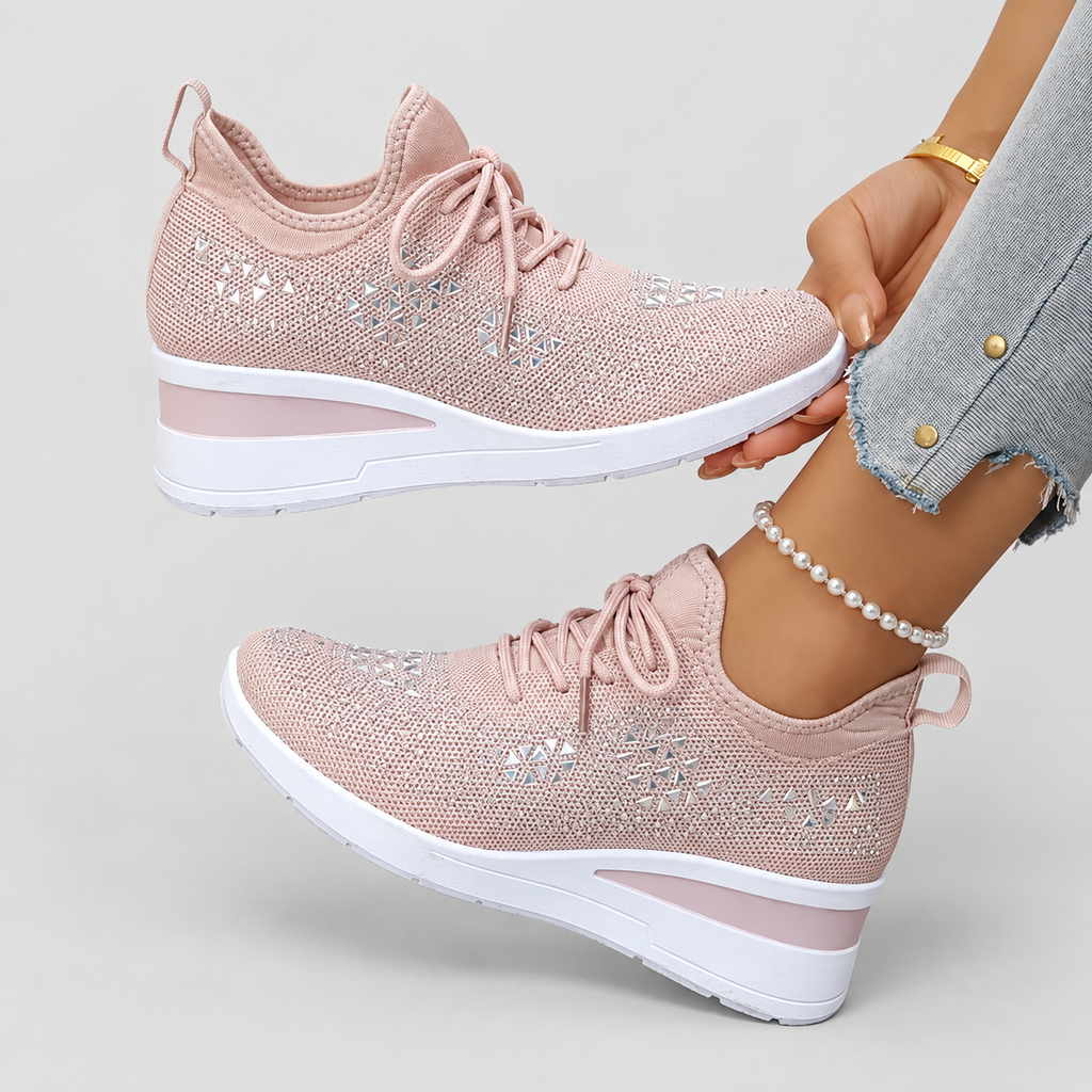 Women's Lace-Up Wedge Trainers with Sparkle Detail — view 16