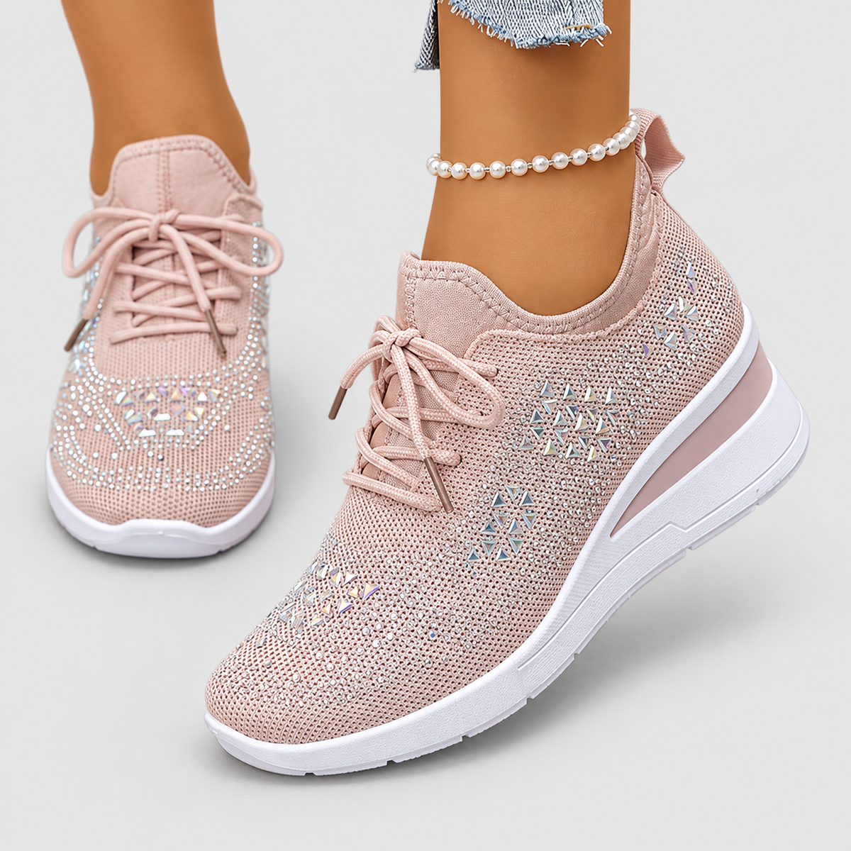 Women's Lace-Up Wedge Trainers with Sparkle Detail — view 17