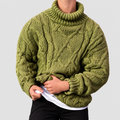 Men's Chunky Cable-Knit Roll-Neck Jumper in Green — view 1