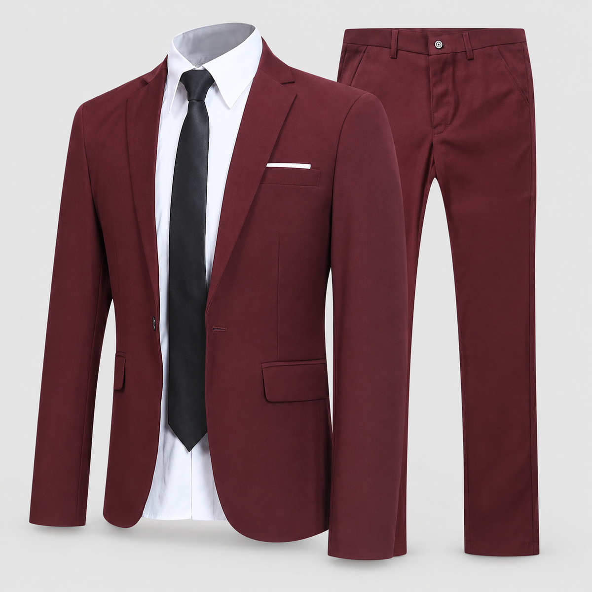 Men's Two-Piece Business Suit with Notch Lapels in Red — view 2