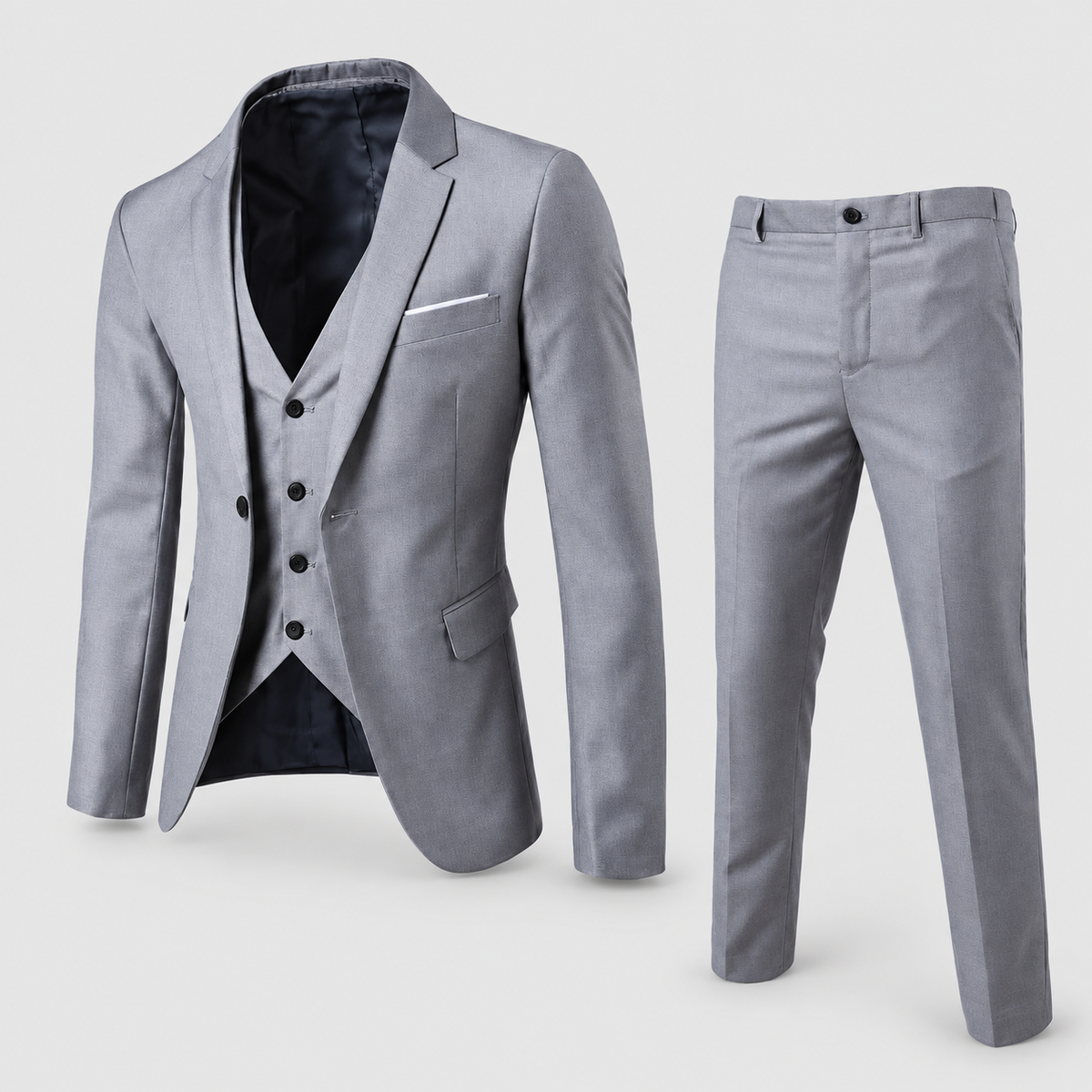 Men's Two-Piece Business Suit with Notch Lapels in Grey — view 3