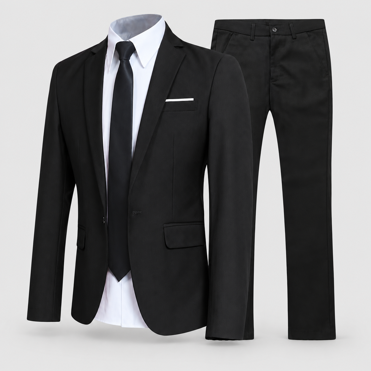 Men's Two-Piece Business Suit with Notch Lapels in Black — view 4
