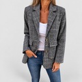 Women's Double-Breasted Check Blazer with Notched Lapels in Black — view 1