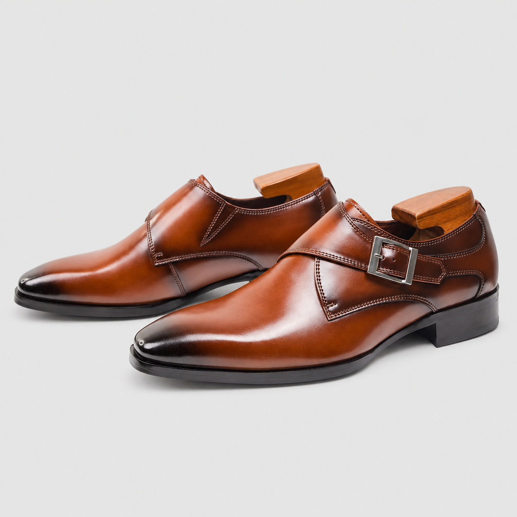 Men's Burnished Single-Buckle Monk-Strap Shoes — view 1
