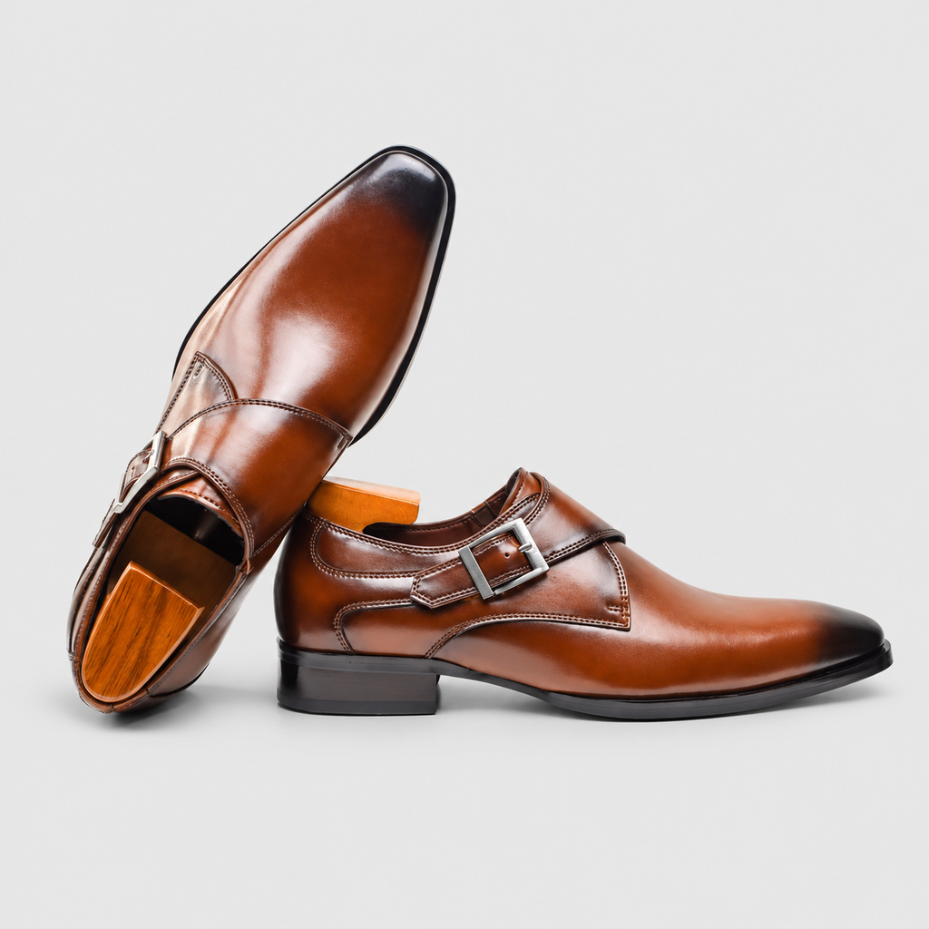 Men's Burnished Single-Buckle Monk-Strap Shoes — view 2