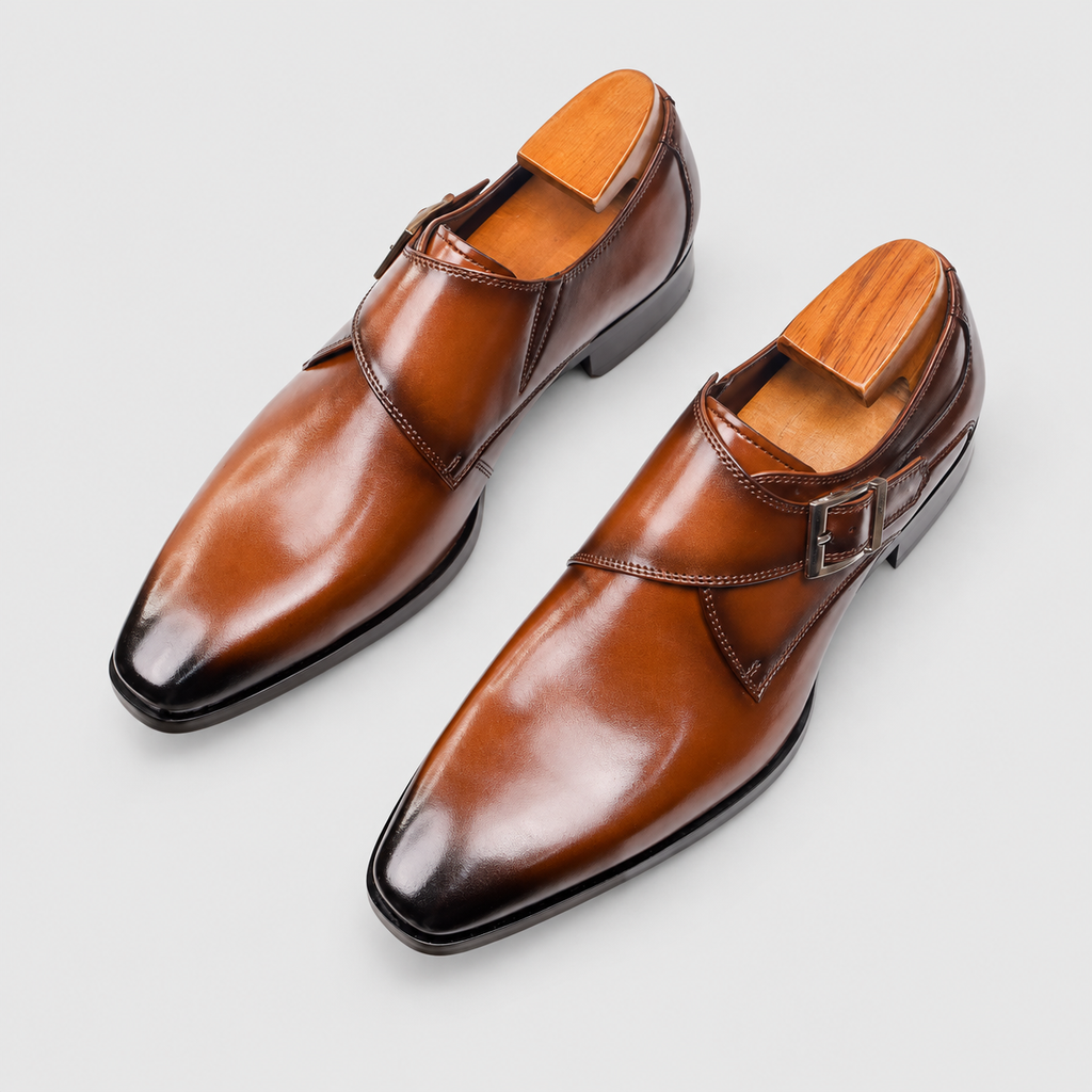 Men's Burnished Single-Buckle Monk-Strap Shoes — view 3