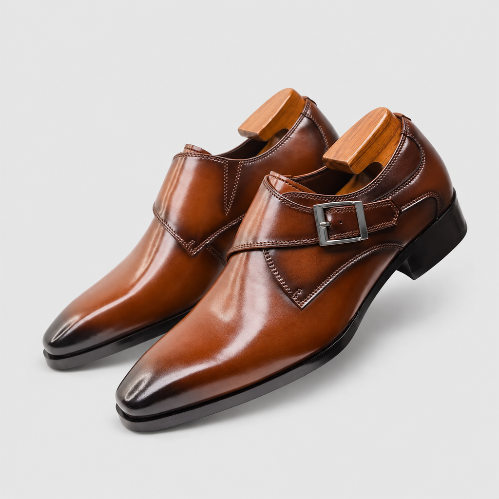 Men's Burnished Single-Buckle Monk-Strap Shoes — view 5