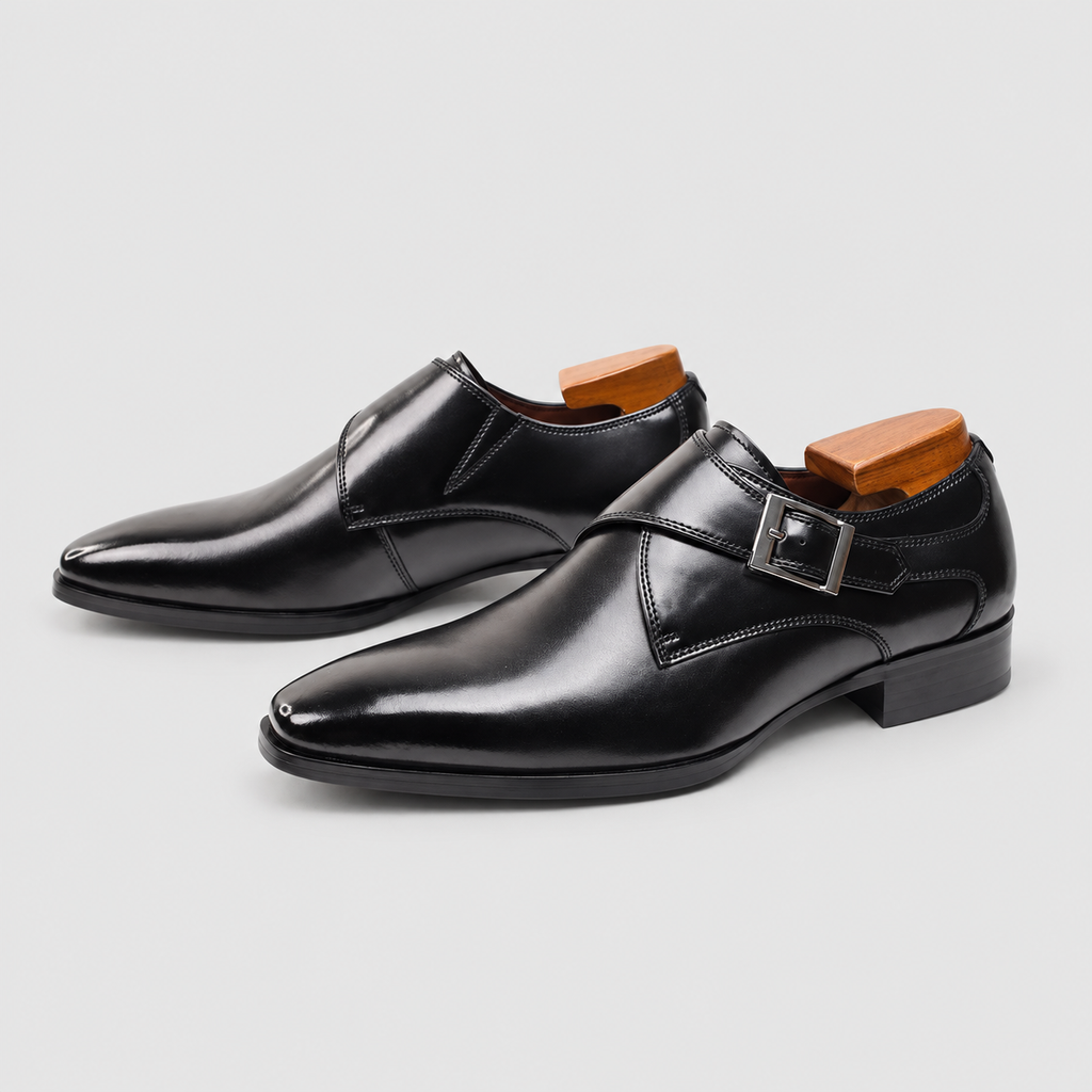 Men's Burnished Single-Buckle Monk-Strap Shoes — view 8