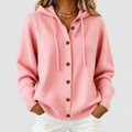 Women's Cashmere-Feel Hooded Knit Cardigan with Drawstring in Pink — view 1