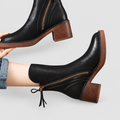Women's Side-Zip Ankle Boots with Stacked Block Heel in Black — view 1