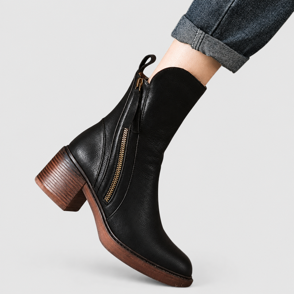 Women's Side-Zip Ankle Boots with Stacked Block Heel — view 2