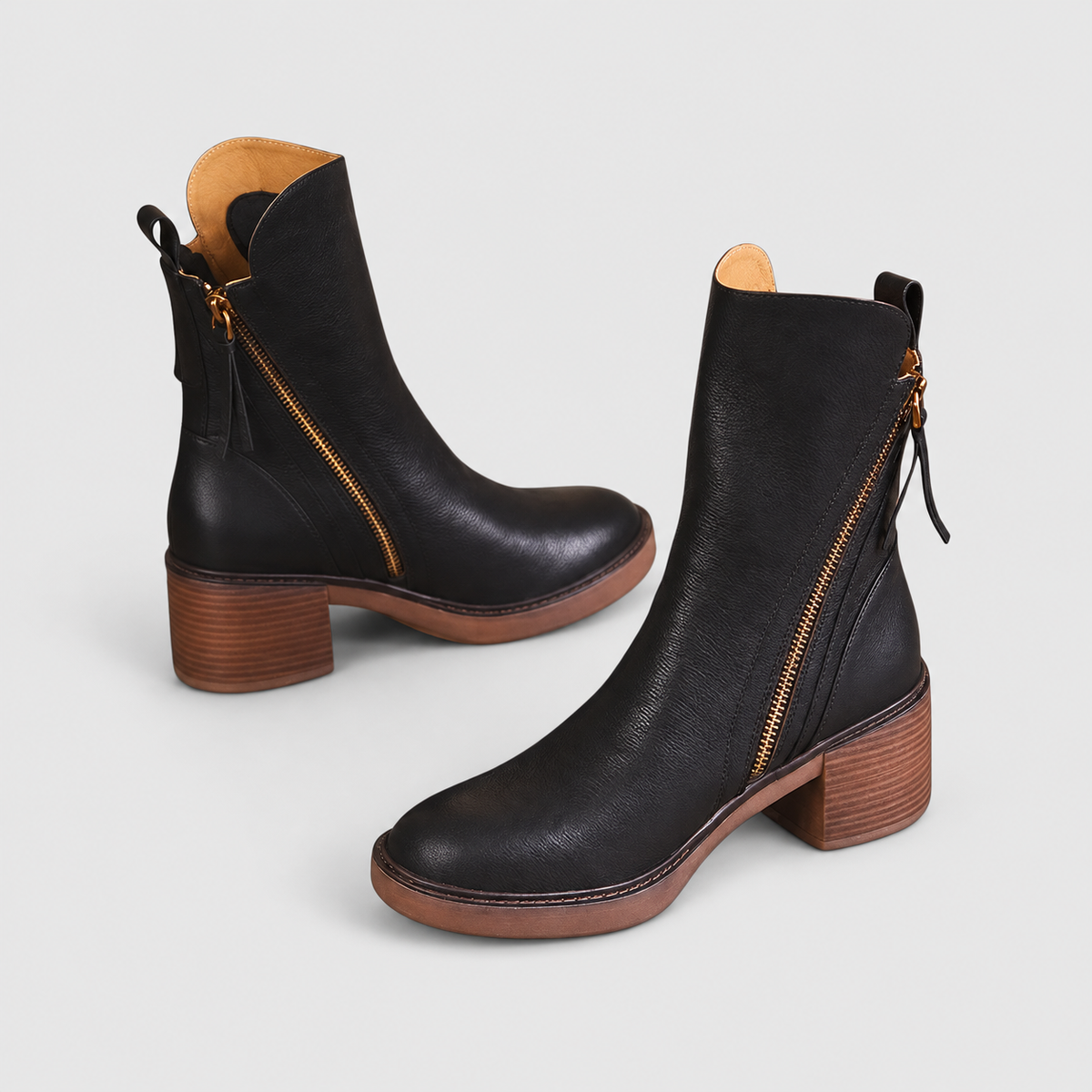 Women's Side-Zip Ankle Boots with Stacked Block Heel — view 3