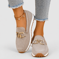 Women's Mesh Horsebit Loafer Trainers with Lug Sole in Beige — view 1