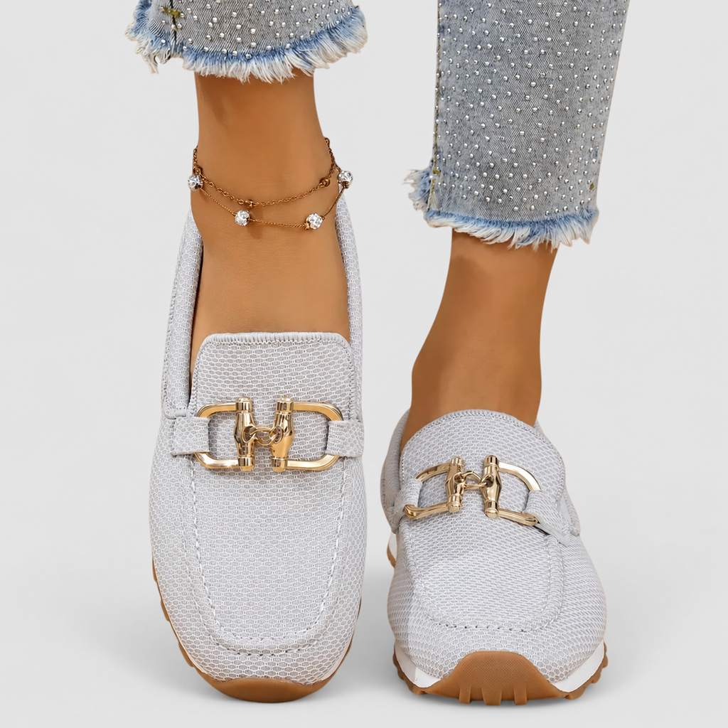 Women's Mesh Horsebit Loafer Trainers with Lug Sole in Light Grey — view 3