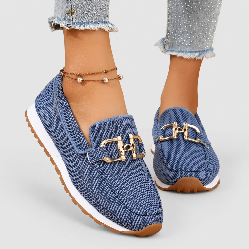 Women's Mesh Horsebit Loafer Trainers with Lug Sole in Blue — view 4