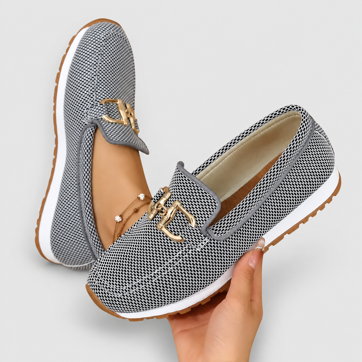 Women's Mesh Horsebit Loafer Trainers with Lug Sole — view 10