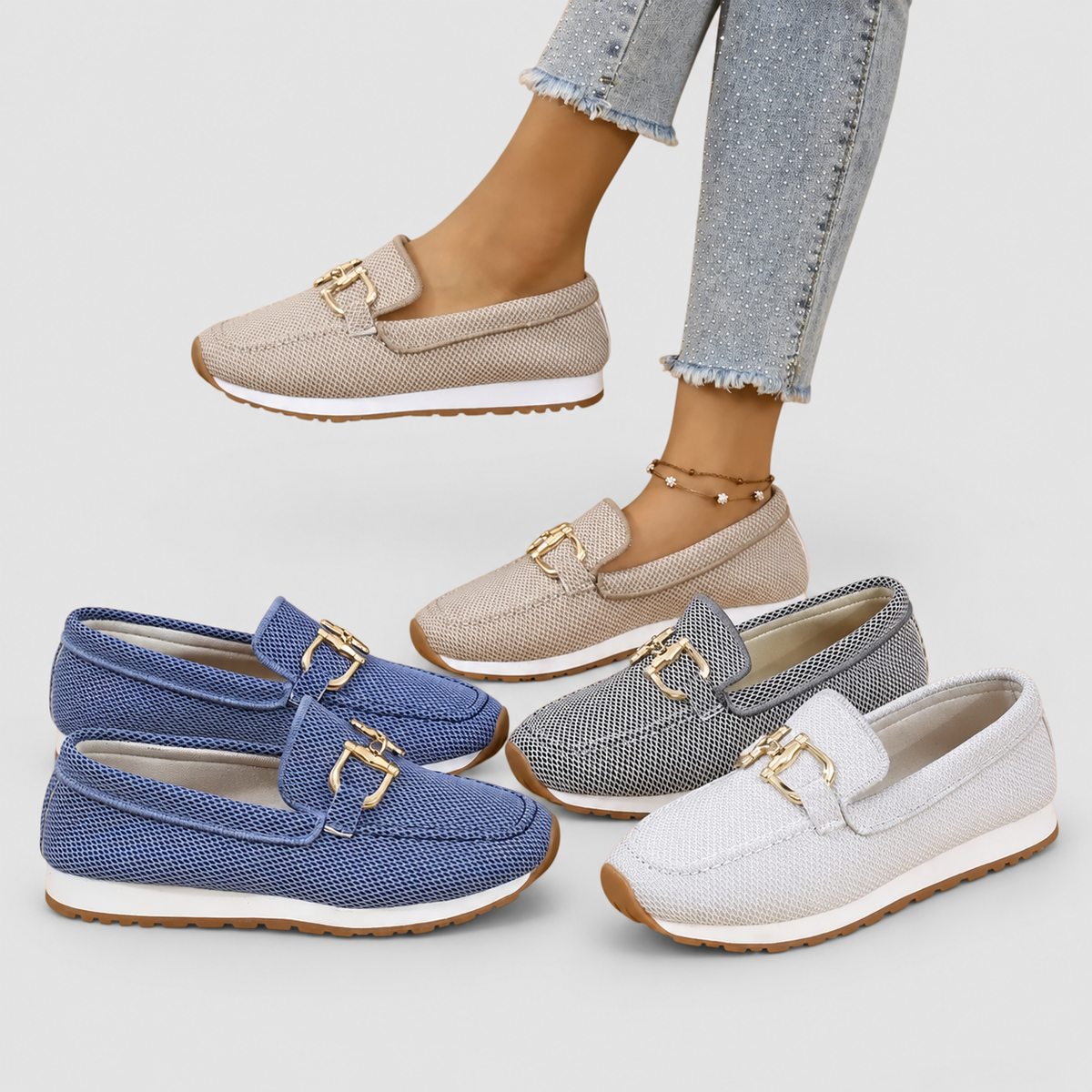 Women's Mesh Horsebit Loafer Trainers with Lug Sole — view 11