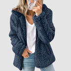 Women's Hooded Teddy Zip-Up Jacket in Blue — view 1