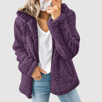 Women's Hooded Teddy Zip-Up Jacket in Purple — view 6