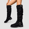 Women's Slouch Knee-High Boots with Buckle Detail in Black — view 3