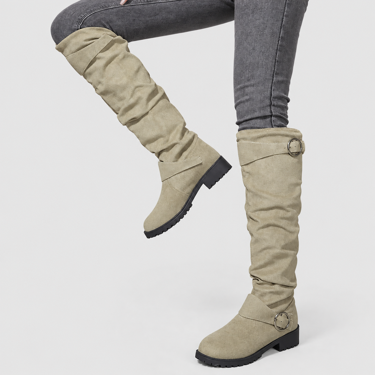 Women's Slouch Knee-High Boots with Buckle Detail — view 7