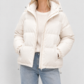 Women's Padded Puffer Jacket with Hood in Beige — view 1