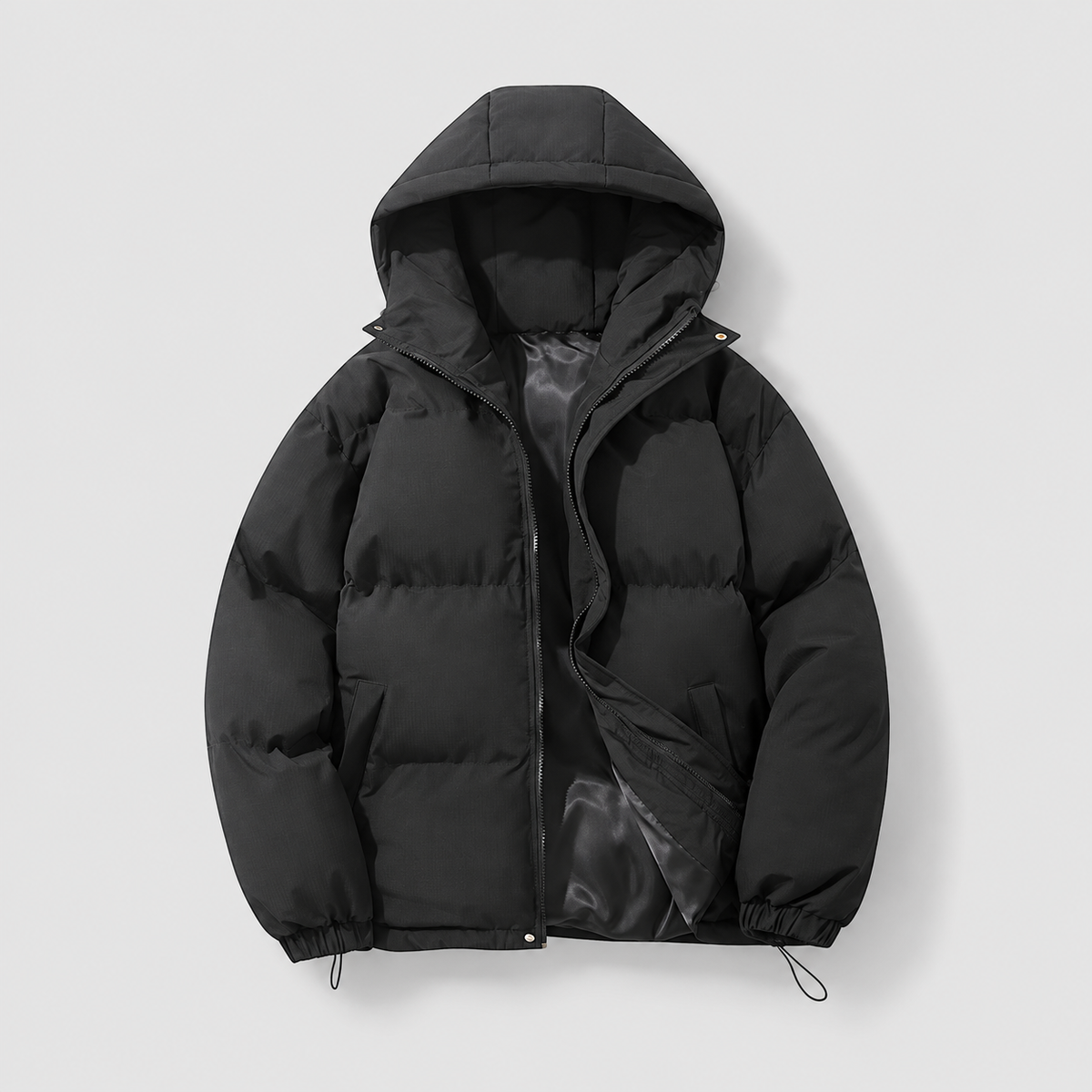 Women's Padded Puffer Jacket with Hood in Black — view 2
