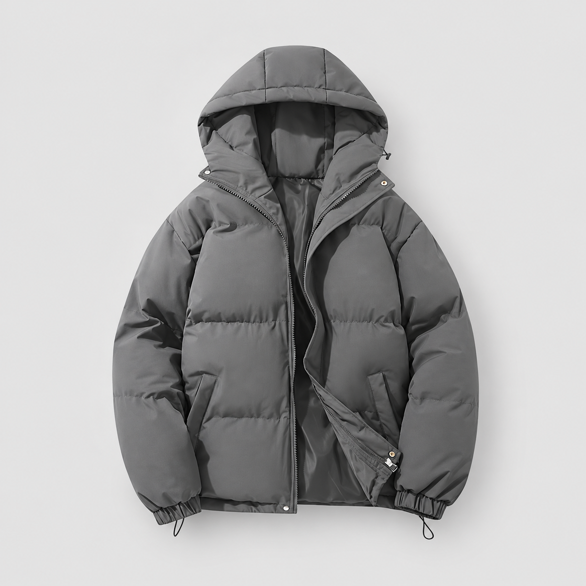 Women's Padded Puffer Jacket with Hood in Dark Grey — view 3
