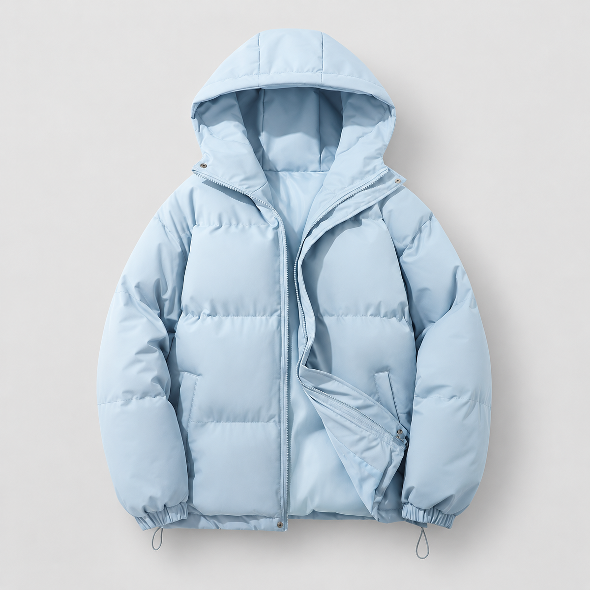 Women's Padded Puffer Jacket with Hood in Light Blue — view 5
