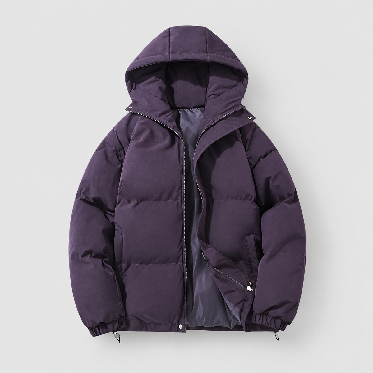 Women's Padded Puffer Jacket with Hood in Purple — view 7
