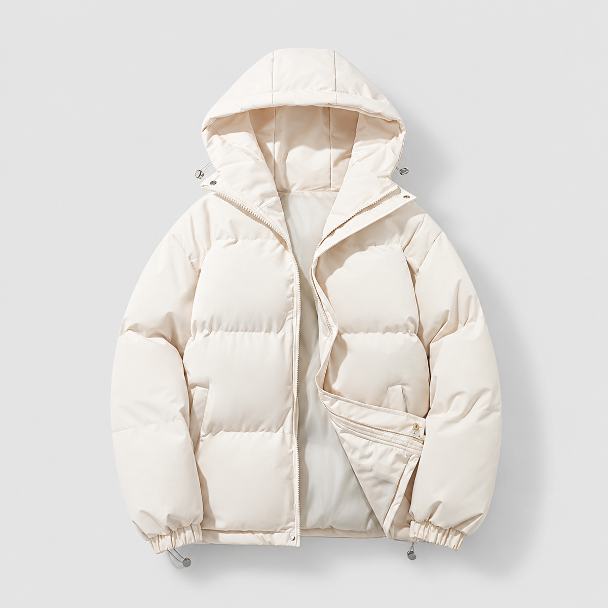 Women's Padded Puffer Jacket with Hood in Khaki — view 8