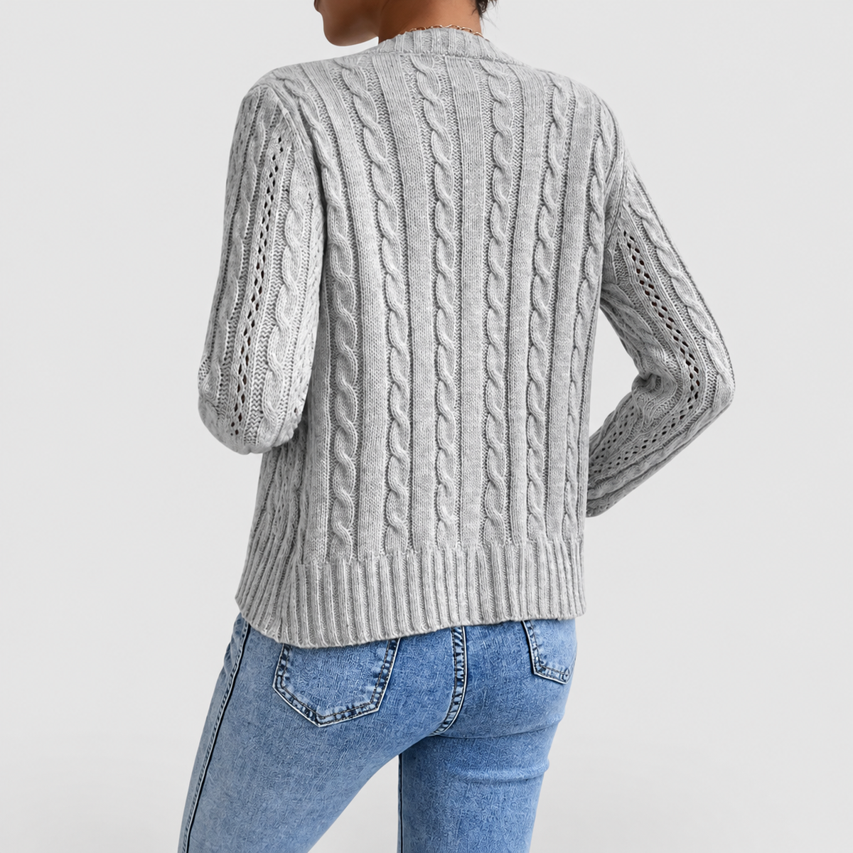 Women's Cable and Pointelle Knit Cardigan with Tortoiseshell-Effect Buttons — view 2