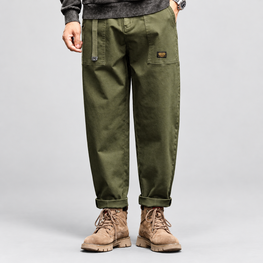 Men's Cargo Trousers with Utility Pocket Panels in Army Green — view 1