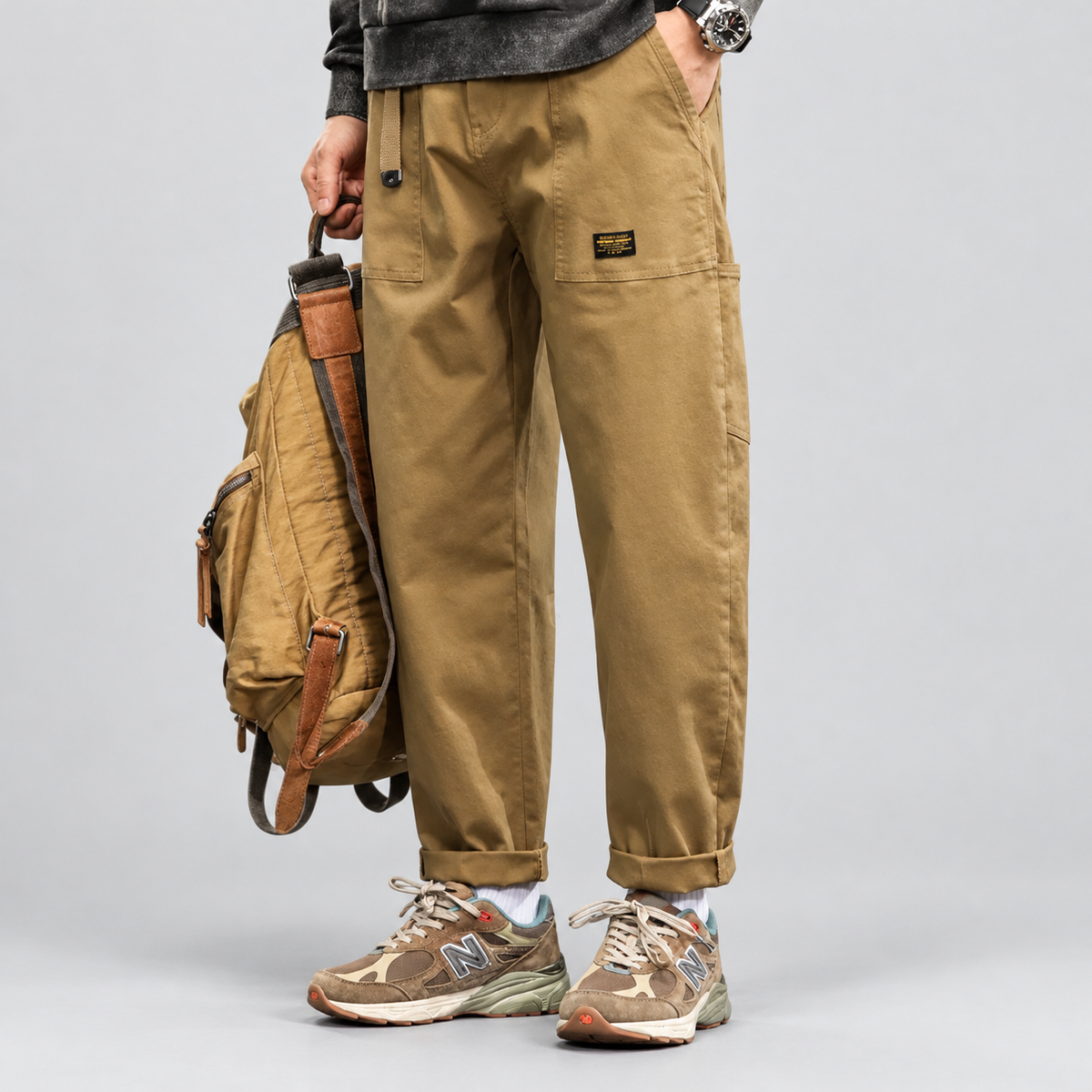 Men's Cargo Trousers with Utility Pocket Panels — view 3