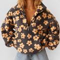 Women's Oversized Floral Teddy Fleece Jacket with Half Zip in Yellow — view 1