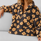 Women's Oversized Floral Teddy Fleece Jacket with Half Zip — view 2