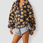 Women's Oversized Floral Teddy Fleece Jacket with Half Zip — view 3